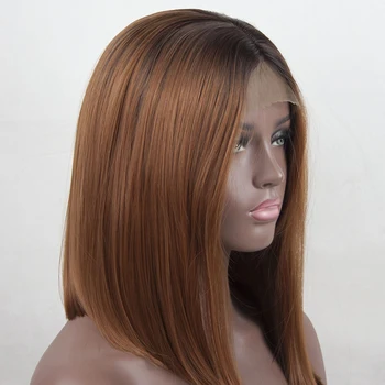 

#4T30 Brown Ombre Wigs Short Length Synthetic Wigs Women Natural Layered Bob Wigs with Trendy Heat Resistant Wig Daily Use