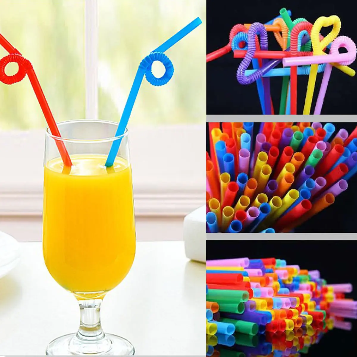 Colorful Extra Long Flexible Bendy Party Disposabl Drinking Straws, 100  Pieces