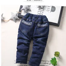 Брюки с хлопковой подкладкой для маленьких девочек 1, 2, 3, 4 лет, плотные джинсы из чистого хлопка с плюшевой подкладкой на осень и зиму для мальчиков, детские джинсы