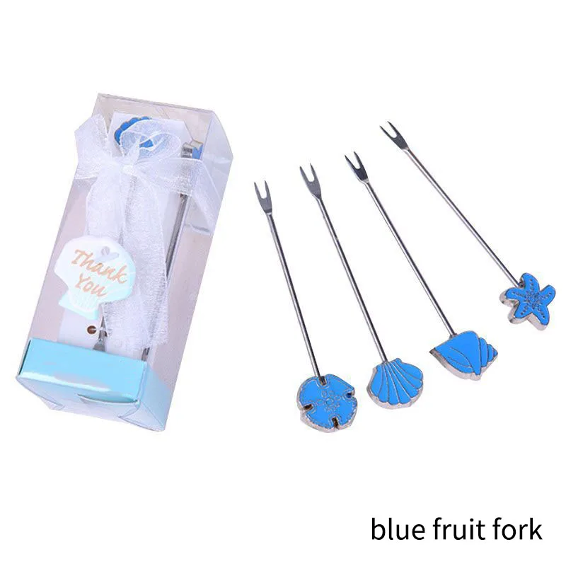 blue fruit fork Романтический деликатес Кухня Accessoties стиль фруктовая вилка небольшой свадебный подарок долговечная посуда свадебные принадлежности 4 шт./компл - Цвет: blue fruit fork