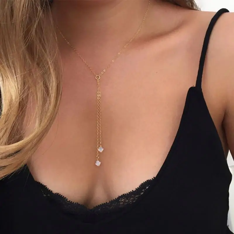 Gold Silver Color Chain Long Crystal Choker Necklace For Women Summer Chocker Necklaces Collar Collier Ras Du Cou Femme | Украшения и