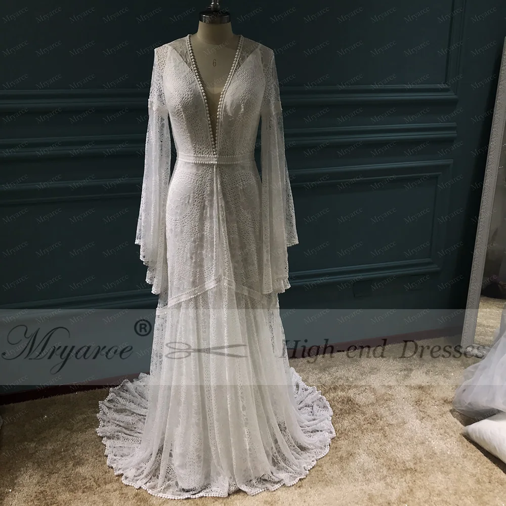 Mryarce Boho Wedding Dresses Bride Robe Slip Dress Keyhole Back Bohemian Bridal Gowns (4)