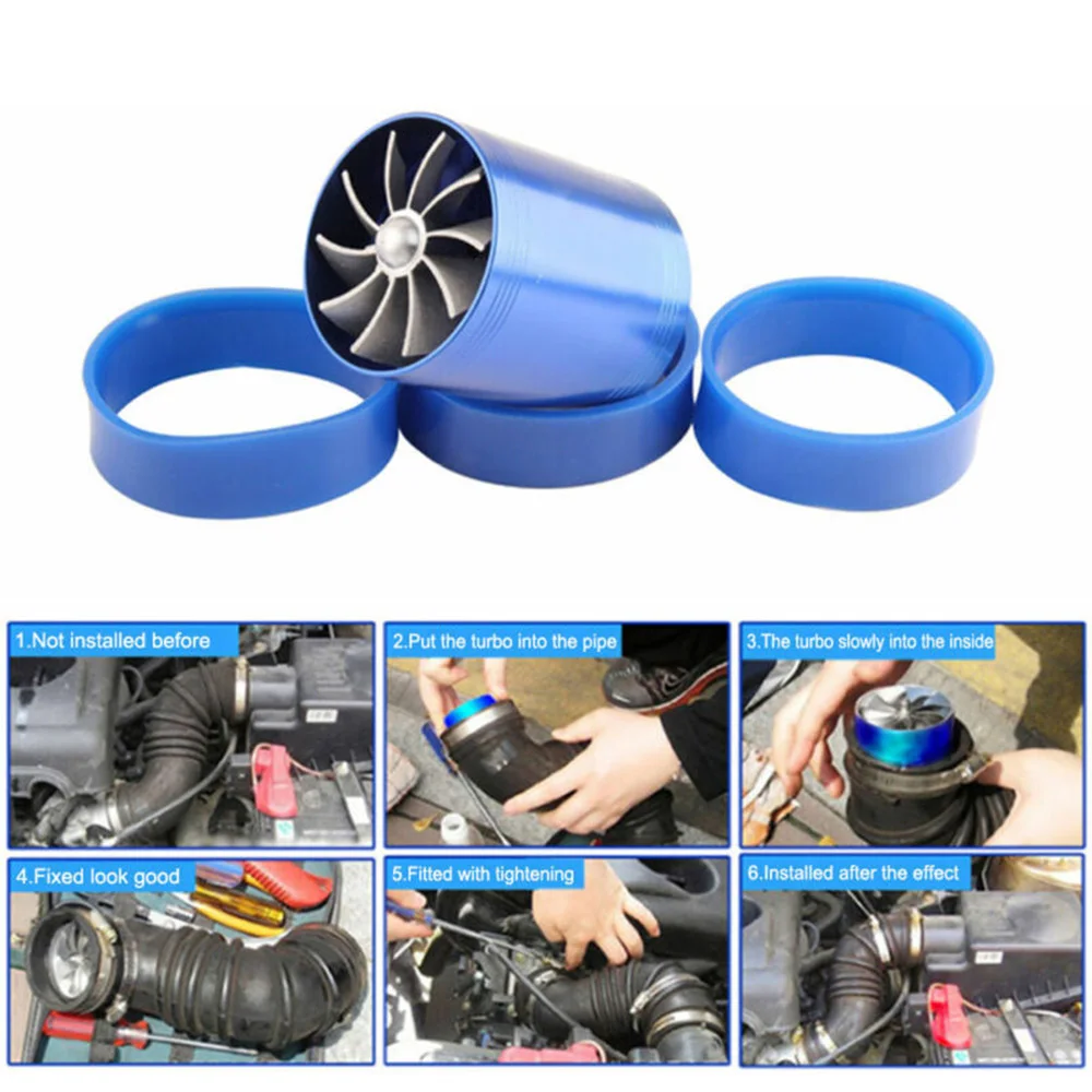 New Auto Power Car Air Intake Turbonator Dual Fan Turbine Gas Fuel Saver Turbo