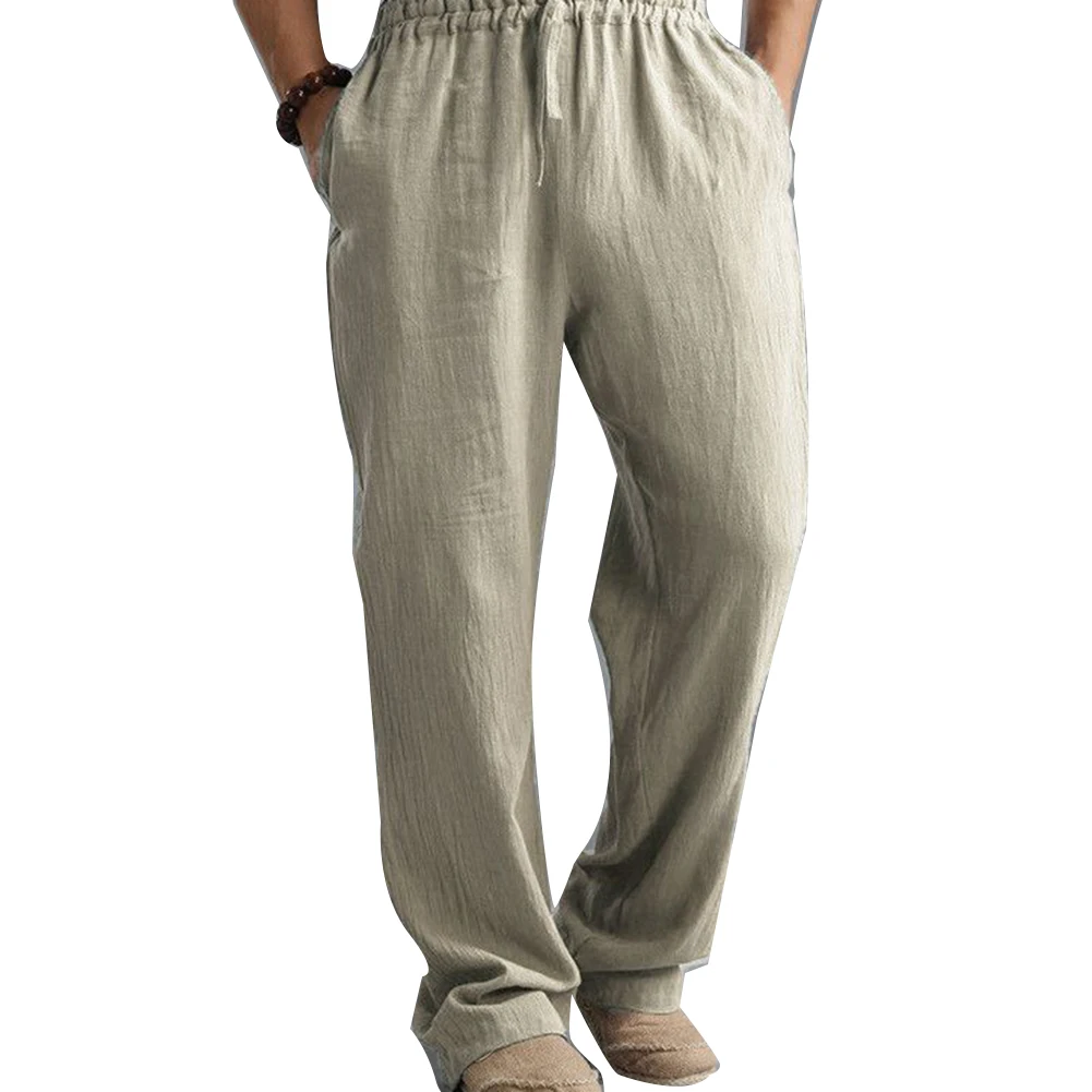 Casual Harem Men pants Male Solid Elastic Waist Straight Loose Pants Washed cotton breathable casual sports trousers linen Pants