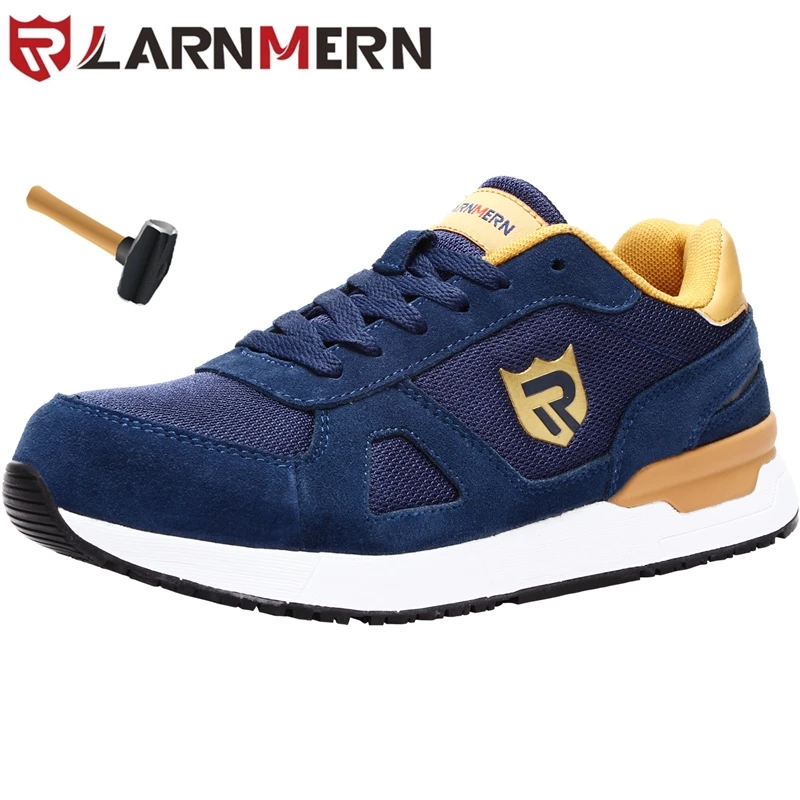 LARNMERN-zapatos de seguridad con punta de acero para hombre, calzado de trabajo ligero y transpirable, reflectante, antigolpes, para construcción
