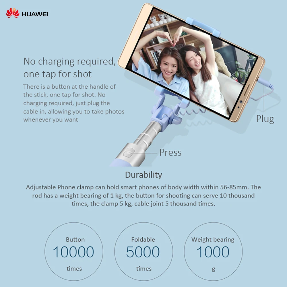 Huawei проводной селфи-палка 270 градусов Регулируемый выдвижной ручной монопод для iPhone/Android смартфонов гибкий прочный
