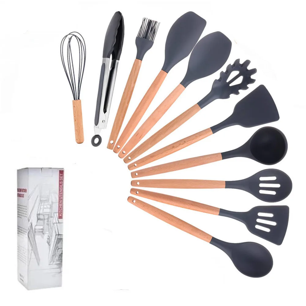 

Kitchen Utensil Set Silicone Cooking Utensils 8/11pcs Kitchen Cooking Spatula Food Grade Silicone with Premium Wood Handles