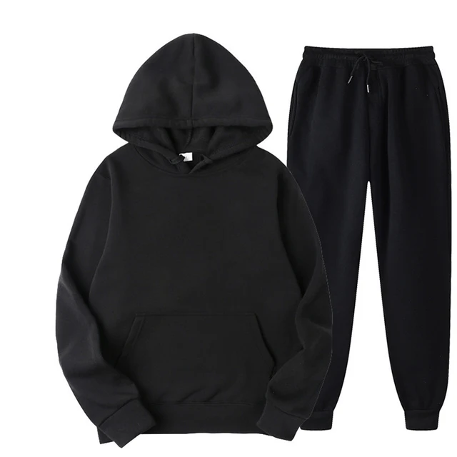 Two Piece Set Casual Fleece Tracksuit Women Winter 2020 Women's Sets Oversized Hooded Long Sleeve Hoodie Sport Pants Lady Suit black