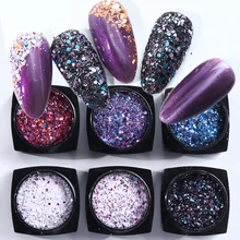 6 Box Holographic Glitter Nail Powder Shiny 3D Hexagon Colorful Sequins Spangles For Nails Art Decorations Manicure LA1539-03