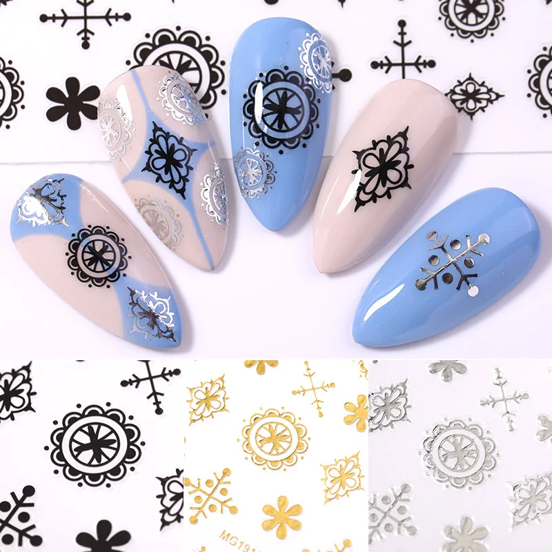 1PC Gold Sliver Black Retro 3D Nail Sticker Stamping Series Unique Self-Adhesive Nail Art Decals Transfer Sticker Decoration