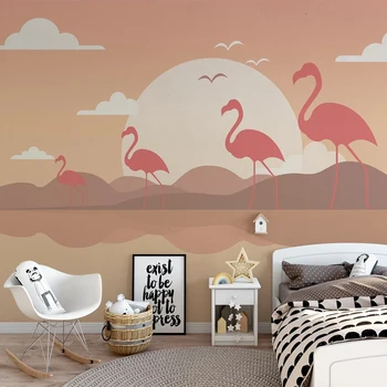 

Custom 3D Mural Wallpaper Modern Flamingo Cartoon Wall Painting Children's Bedroom Home Decor Papel De Parede Infantil Wallpaper