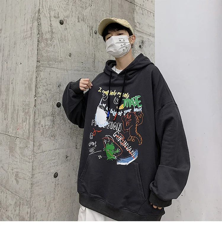 CnHnOH Streetwear Hoodies Men's Hooded Japanese Vintage Tops Autumn Japanese All-Match Loose Long Sleeve Jacket SK-Y603