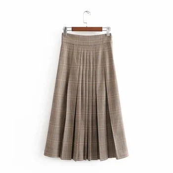 

Autumn 2019 women's new fashion high waist rural retro skirt wide pleated plaid skirt 07149257802
