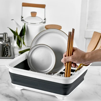

New Dish Drainer Collapsible Dish Rack Drain Tray Colander with Drainboard for Bowl Dish Fork Spoon Kitchen Storage