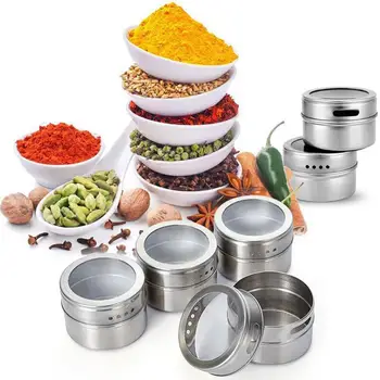 

9/12Pcs Stainless Steel Magnetic Spice Jars Cruet Condiment Pot Container Set для специй