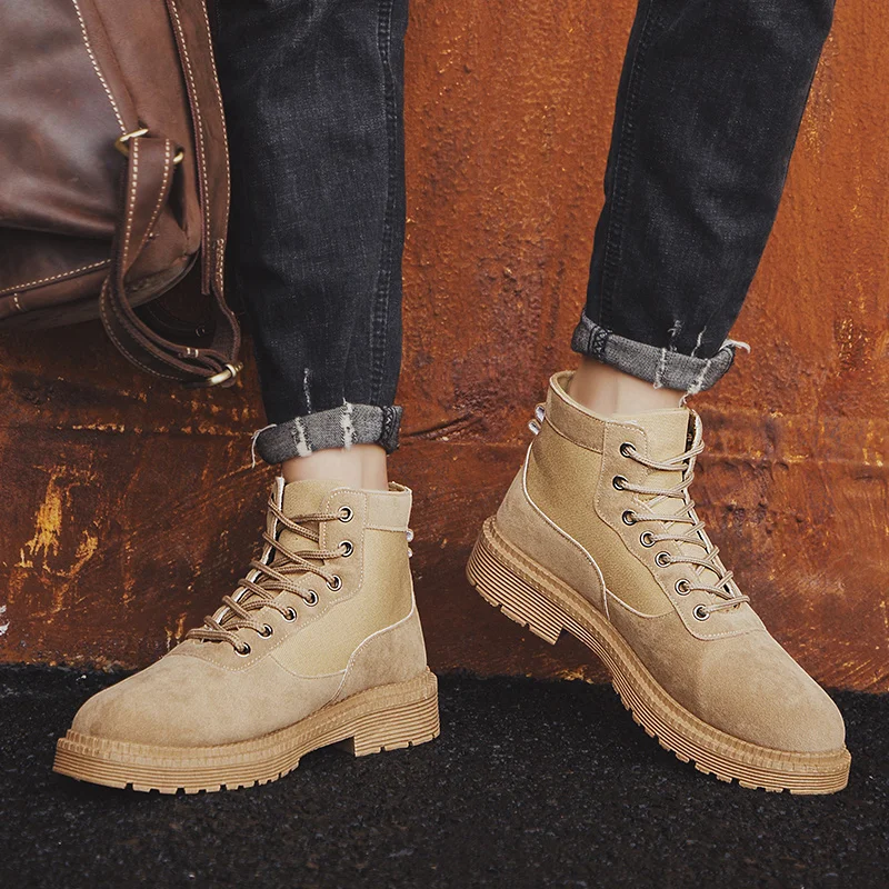 Men Military Boots Outdoor Fashion Canvas High Top Shoes Men Casual Shoes Ankle Boots Black Chelsea Boots Zapatos De Hombre
