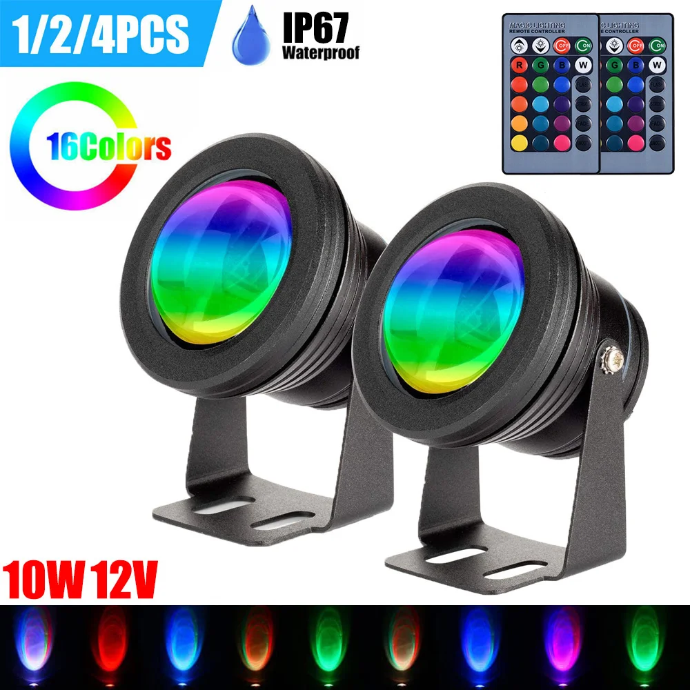 

Светодиодный RGB прожектор для пруда с дистанционным управлением, Погружной подводный садовый светильник для ландшафта, газона, уличный све...
