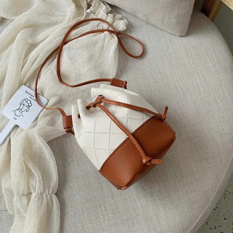 

New 2019 Korean-style Bag Shoulder INS Celebrity Style Rhombus Bucket Bag Students Contrast Color Casual Shoulder Bag