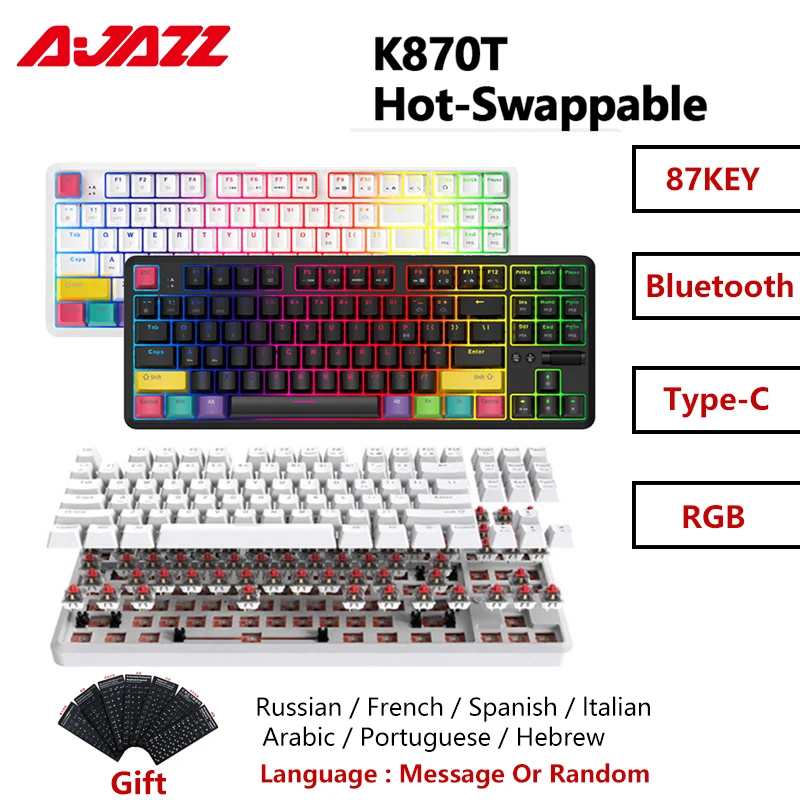 Клавиатура Ajazz K870T Механическая Беспроводная игровая с RGB-подсветкой | Компьютеры