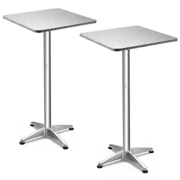 

Costway Set of 2 Folding 23.5'' Aluminium Square Bar Table 2 Height Bistro w/ Base