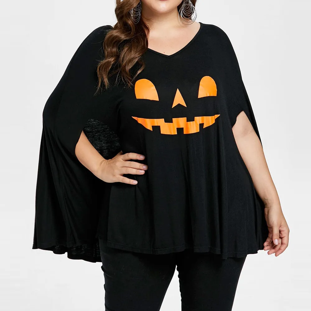 

Halloween Women T-Shirt Tee Harajuku Batwing Sleeve Pumpkin Head Printed Lamp Poncho T-Shirts Tops Plus Size 4XL Camiseta Mujer