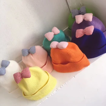 

Newborn Unisex Hot Newborn Boys Girls Cute Autumn Winter Warm Kids Baby Bowknot Design Hats Wool Hemming Caps Baby Hats m
