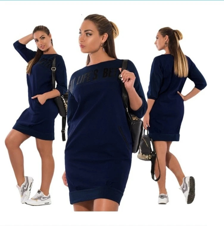 5xl 6xl новые женские платья с буквенным принтом большого размера зимнее теплое платье размера плюс женская одежда повседневная элегантная Синяя