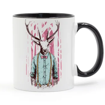 

Oh Deer. It's a Deer Man In Suspenders and a Bow Tie Coffee Mug Ceramic Cup Color Handle Colour Inside Gifts 11oz GA1192