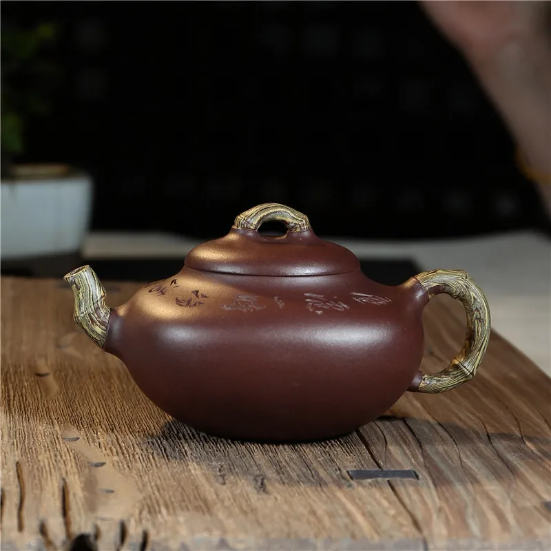 

Yixing Clay Teapot Cutter Mud Square Acacia 280 Ml Raw Ore Purple Clay Teapot Handmade Lettering Kung Fu Tea Set Gift
