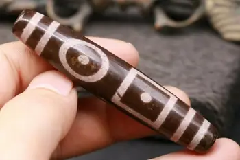 

Treasure Magic Power Magic Tibetan Old Agate Cinnabar Spots Bloody Heaven&Earth dZi Bead Amulet 80MMs