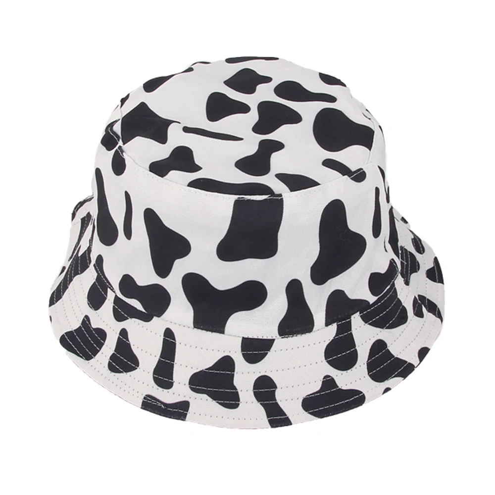 

[ Meltryllis] New Fashion Fishermen Cap For Women Gorras Summer Reversible Black White Cow Pattern Bucket Hat