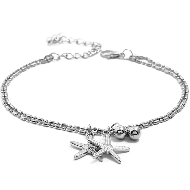 Винтажный ножной браслет для женщин Boho Star Starfish Pendent двухслойный ножной браслет в богемном стиле бижутерия для ног подарок пляжные украшения
