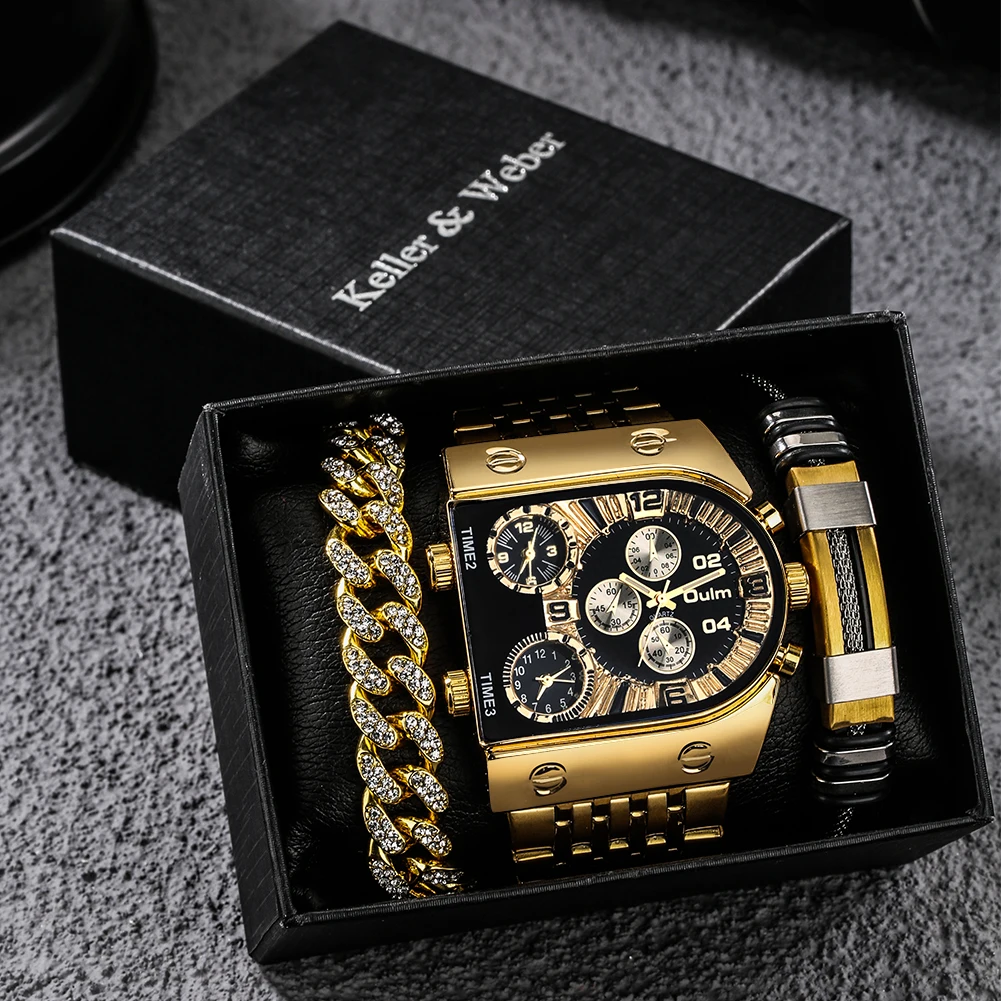 Mens Watches Top Brand Luxury Golden Quartz Watches for Men Bracelet Gift Set 30M Waterproof Watch for Men reloj para hombre 1