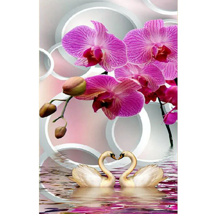 

diamond painting mosaic Swan orchid flower Rhinestone painting full square diy 3d pictures 5d diamond embroidery sale art AA217