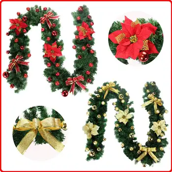 

New 270cm Christmas Decoration Bar Tops Ribbon Garland Christmas Tree Ornaments Green Tree Cane Tinsel Party Supplies
