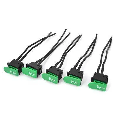 

Car Horn DC 12V Green Cap SPST Momentary Wired Push Button Switch 5 Pcs