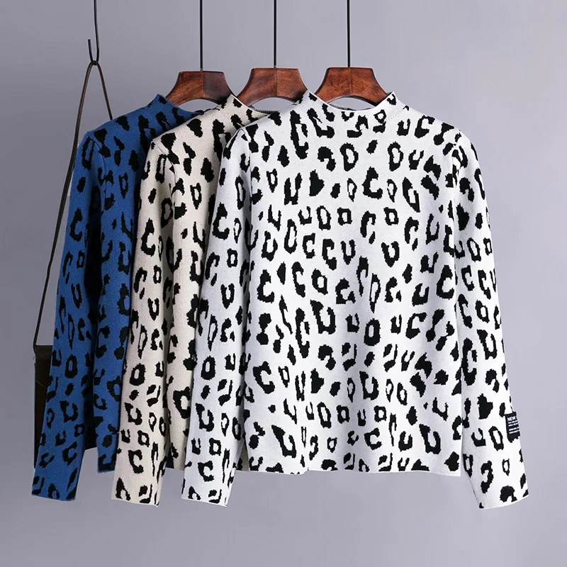 Leopard Turtlneck Pullover Women's Harajuku sweaters 2020 Autumn Winter Long-Sleeved Loose Korean knitted Sweater Jumper Lady | Женская