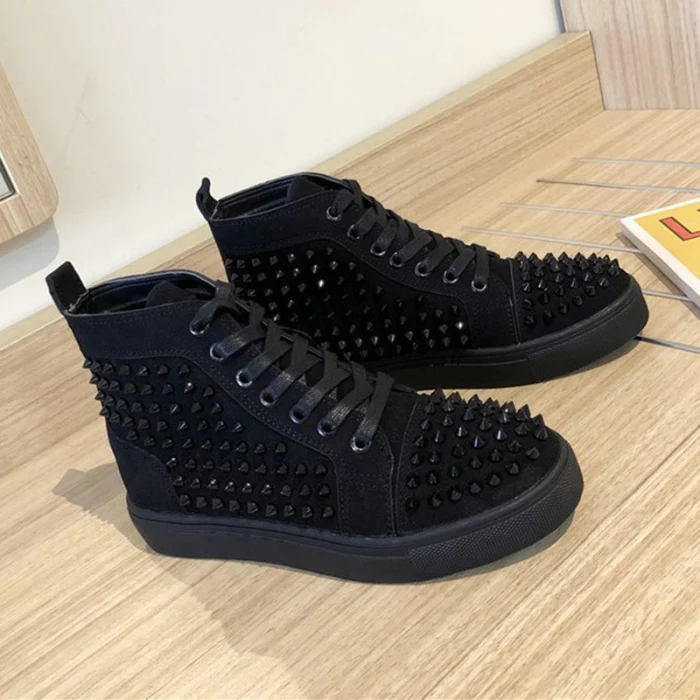 Solid Studded Eyelet Sneaker Lace-up Casual Flat Martin Boots for Women FK88