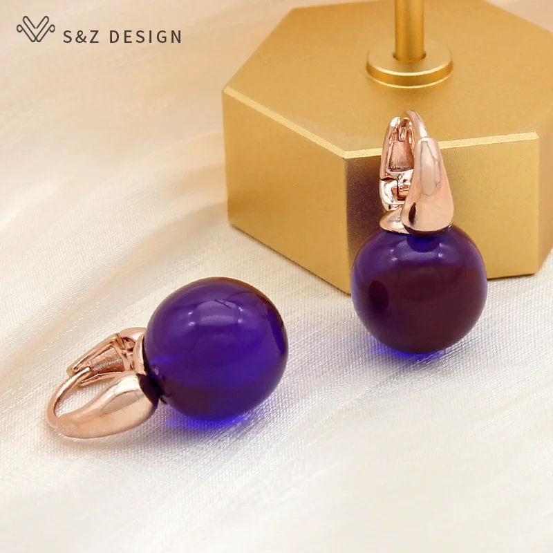 S&Z DESIGN New Fashion Round Acrylic Colorful Beads Dangle Earrings For Women Wedding Jewelry 585 Rose Gold Color Eardrop