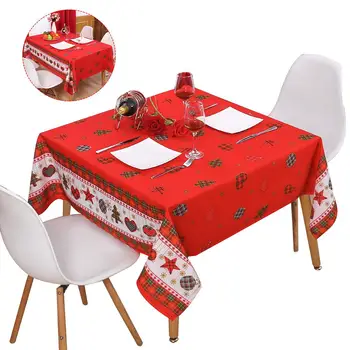 

Christmas Tablecloth Waterproof Stain Resistant Red Patterned Table Cloth Washable Color Fast Home Decor Cloth