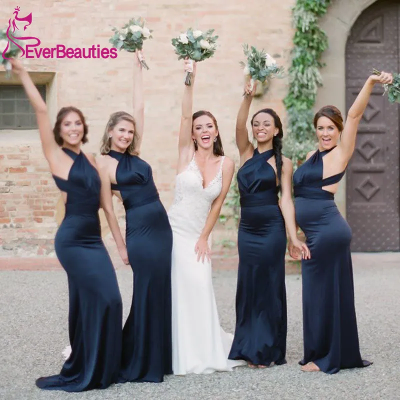 Vestido Madrinha темно-синие длинные пикантные платья подружек невесты Элегантное свадебное платье для гостей с v-образным вырезом vestido de festa