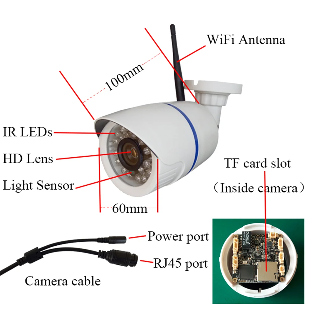 Full HD 1080P 2MP Беспроводная sony imx307 сенсор Micro SD/TF карта слот ip-камера WiFi система видеонаблюдения, протокол Onvif H.264/H.265 наблюдения