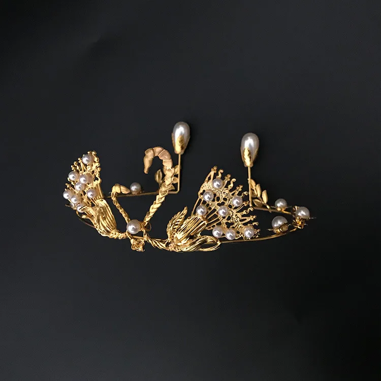 

Pearl Suffix Bride Crown Baroque hun qing ying lou Formal Dress Accessories Cake Bakery Peacock Crown Hair Ornament
