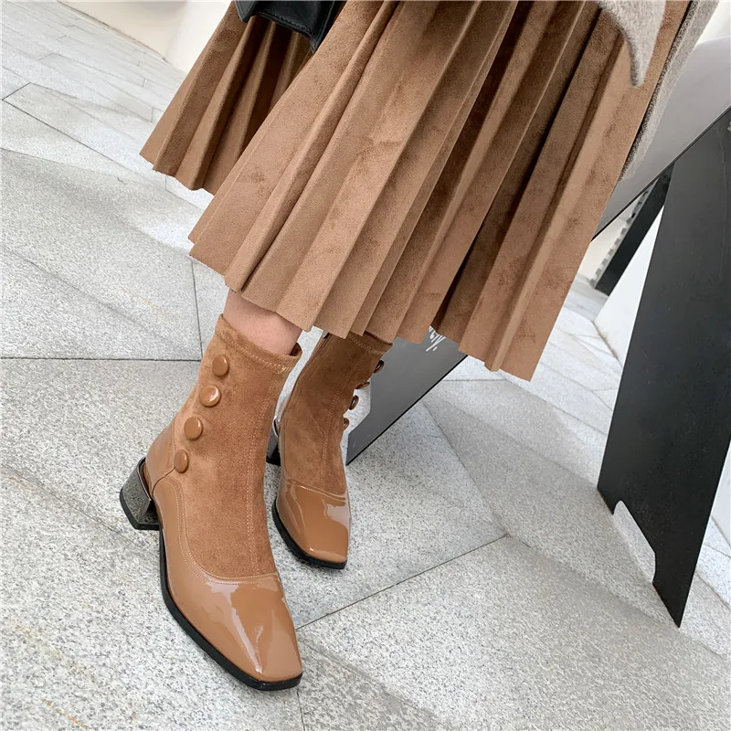 MORAZORA New brand patent leather ankle boots low heel square toe black brown ladies shoes top quality winter women boots