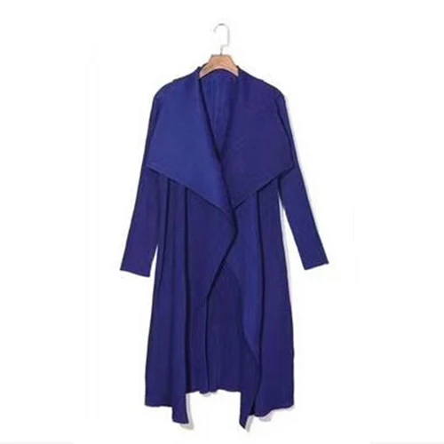 Royal Blue Miyake плиссированный плащ, пожалуйста, отложной воротник, открытая стежка, Асимметричная Длина, однотонное длинное пальто, двухэтажная ветровка, новая осенняя - Цвет: Royal Blue