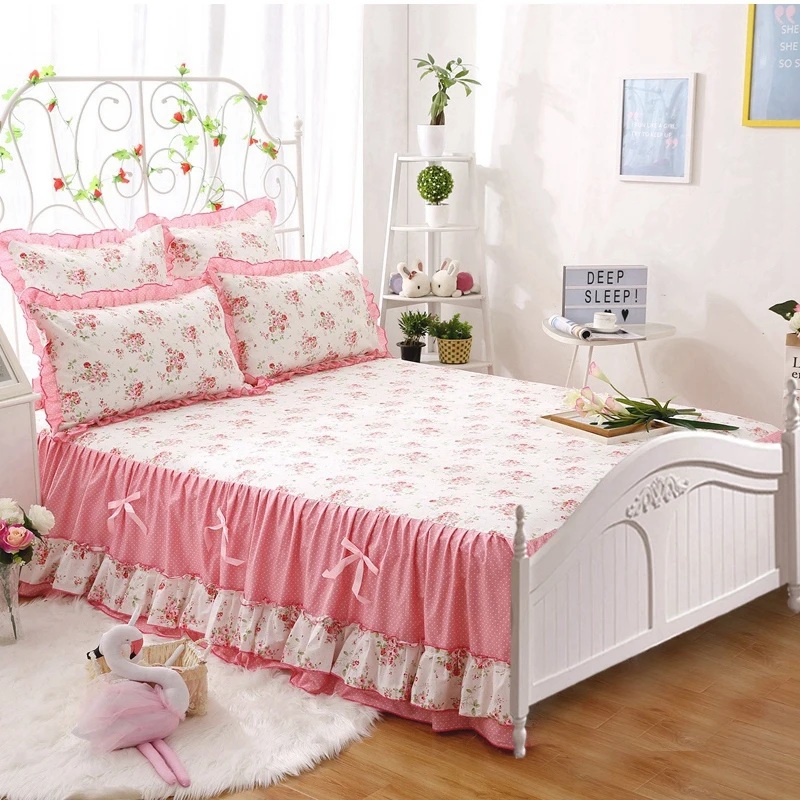 color3 Summer Cotton Home Printed Bed Skirt Bow Decor All Size Bed Sheet Set Iron Frame Bed European Bed Special Bed Skirt - Цвет: color3