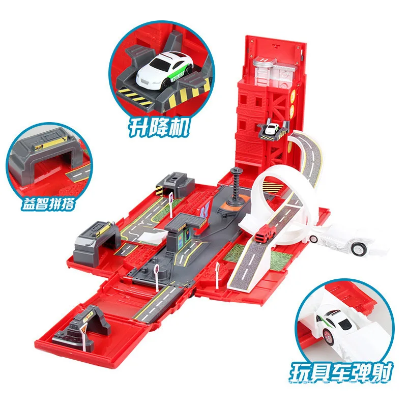 

BKK Car City of Large Size Fire Truck Boy Toy Alloy-Transformation Parking Lot Set Height Adjustable Ladder Field Shadow