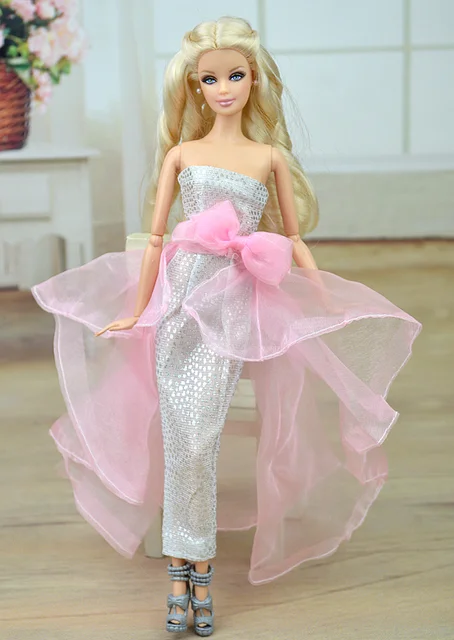 Moda Rosa Vestido Longo Para Barbie, Peça Única, Vestidos De Festa