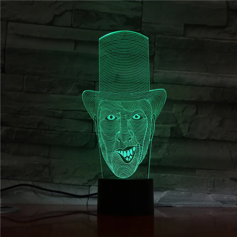 

Креативная 3D Светодиодная Ночная лампа, дизайн клоуна, настольная лампа, USB-светильник с 7 изменяющимися цветами, светильник для вечерние, домашний декор 1338