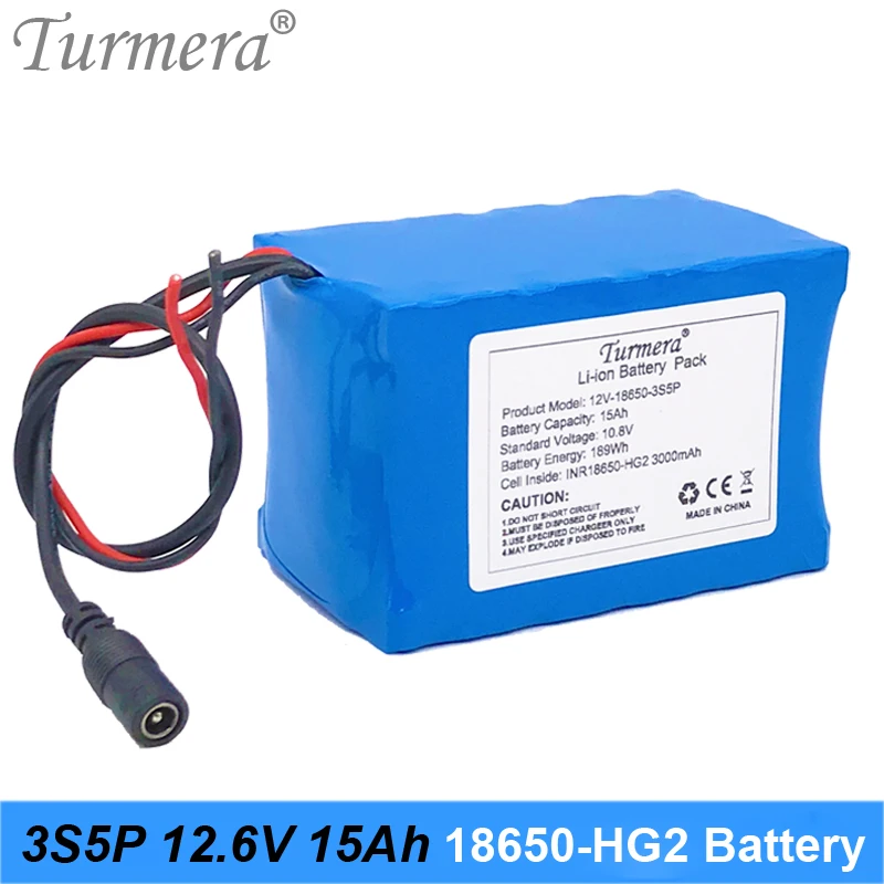 Turmera 3S5P 12V 15Ah Rechargeable Lithium Battery Pack Use HG2 3000mAh battery with 40A BMS for uninterrupted power supply 10.8V 12.6V 02